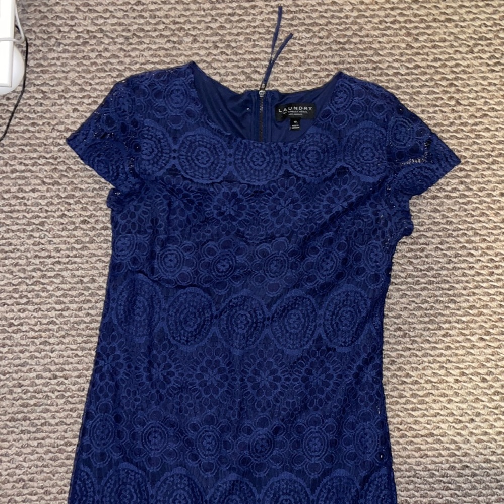 Cap sleeve navy lace detail dress